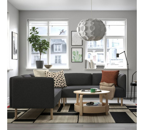 Sofa modułowa narożna, 4-osobowa, Gunnared ciemnoszary/drewno LILLEHEM 695.361.41