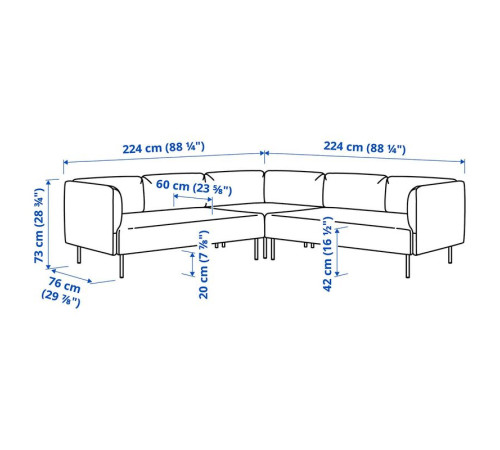 Sofa modułowa narożna, 4-osobowa, Gunnared ciemnoszary/drewno LILLEHEM 695.361.41