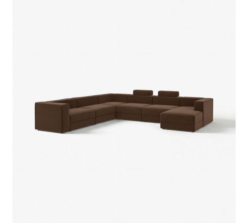 Sofa w kształcie lit U, 7-osobowa, z szezlongiem, prawy z zagłówkiem/Samsala ciemnobrązowy JÄTTEBO 696.084.06