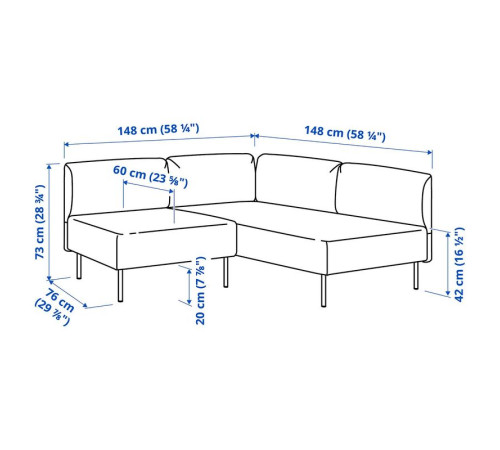 Modułowa sofa narożna, 2-osobowa, Gunnared/brązowoczerwony metal LILLEHEM 895.362.96