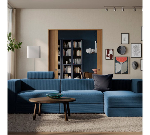 4-osob sofa modułowa z szezlongiem, prawy z zagłówkiem/Samsala granatowy JÄTTEBO 996.083.39