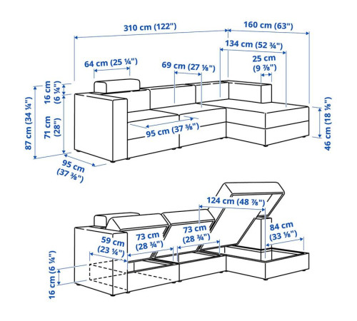 4-osob sofa modułowa z szezlongiem, prawy z zagłówkiem/Samsala granatowy JÄTTEBO 996.083.39
