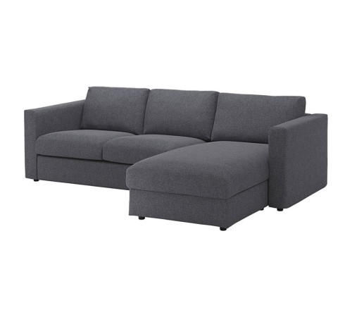 Sofa 3-osobowa, z szezlongiem/Gunnared średnioszary VIMLE 393.991.12