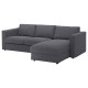 Sofa 3-osobowa, z szezlongiem/Gunnared średnioszary VIMLE 393.991.12