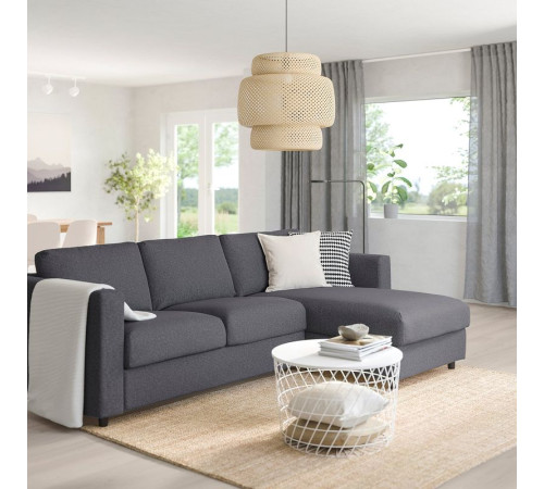 Sofa 3-osobowa, z szezlongiem/Gunnared średnioszary VIMLE 393.991.12