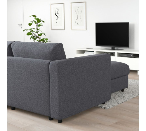 Sofa 3-osobowa, z szezlongiem/Gunnared średnioszary VIMLE 393.991.12