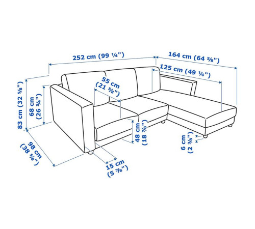 Sofa 3-osobowa, z szezlongiem/Gunnared średnioszary VIMLE 393.991.12