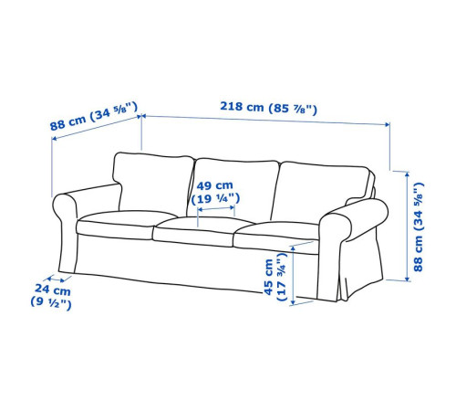 Sofa 3-osobowa, Hakebo ciemnoszary EKTORP 395.089.98
