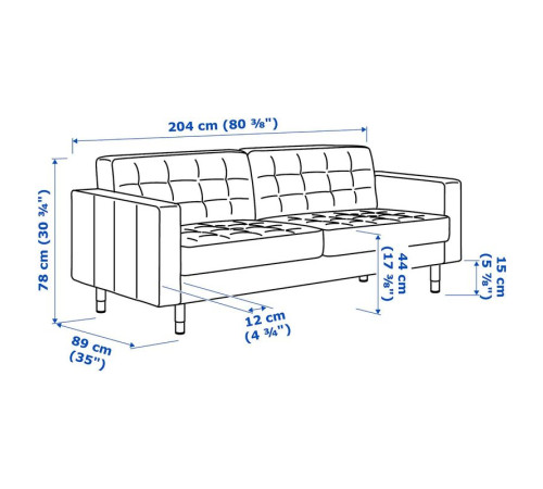 Sofa 3-osobowa, Grann/Bomstad czarny/metal LANDSKRONA 590.316.98