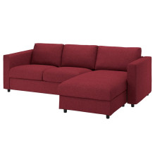 Sofa 3-osobowa, z szezlongiem/Lejde czerwony/brązowy VIMLE 994.343.96