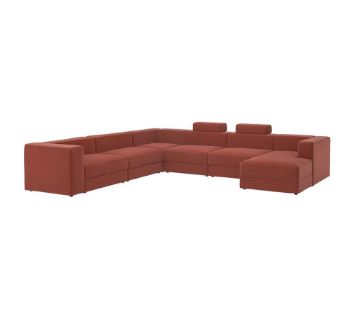 Sofa w kształcie lit U, 7-osobowa, z szezlongiem, prawy z zagłówkiem/Samsala brązowoczerwony JÄTTEBO 096.084.09