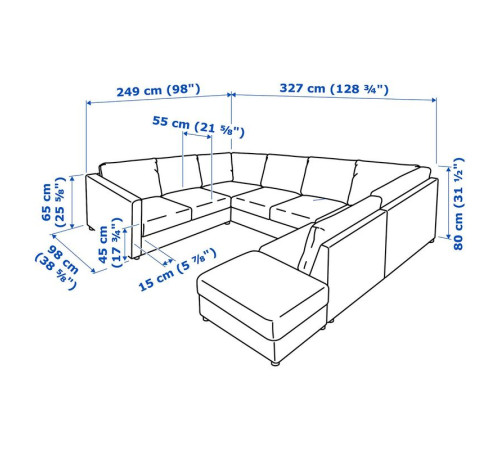 Sofa w kształcie litery U, 6-osob, z otwartym końcem/Grann/Bomstad czarny VIMLE 193.067.84