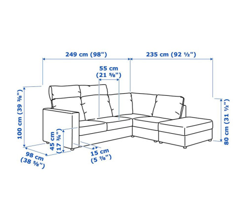 Sofa narożna 4-osobowa, z otwartym końcem z zagłówkiem/Grann/Bomstad czarny VIMLE 293.062.84