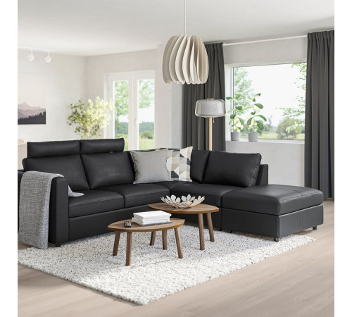 Sofa narożna 4-osobowa, z otwartym końcem z zagłówkiem/Grann/Bomstad czarny VIMLE 293.062.84