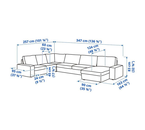 Narożna sofa 5o z szezl, Kelinge szaroturkusowy KIVIK 294.430.21
