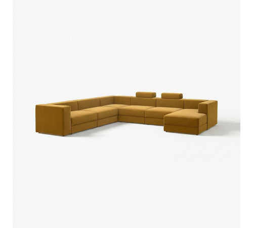 Sofa w kształcie lit U, 7-osobowa, z szezlongiem, prawy z zagłówkiem/Samsala żółtobrązowy JÄTTEBO 296.084.08