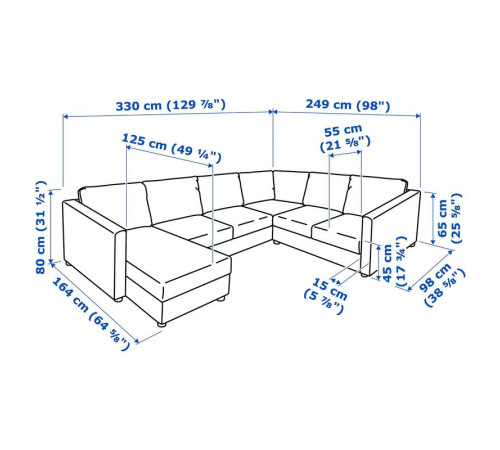 Sofa narożna 5-osobowa, z szezlongiem/Grann/Bomstad czarny VIMLE 393.067.64