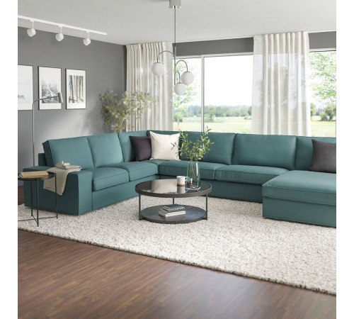 Sofa narożna 6-osobowa z szezl, Kelinge szaroturkusowy KIVIK 394.430.25