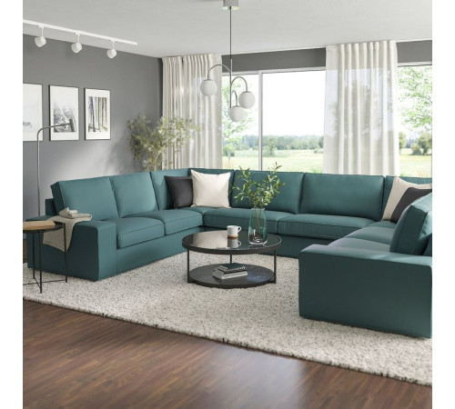 Sofa w kształcie lit U, 7-osobowa, Kelinge szaroturkusowy KIVIK 394.430.68