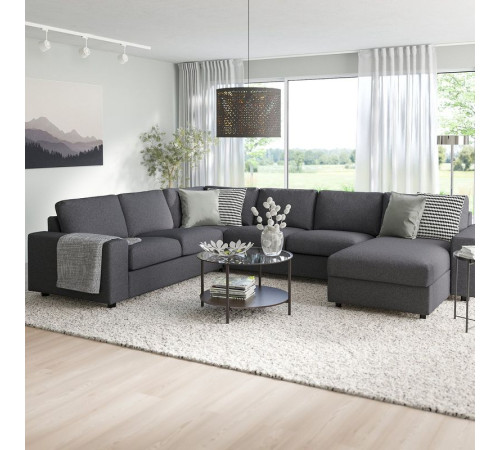 Narożna sofa 5o z szezl, z szerokimi podłokietnikami/Gunnared średnioszary VIMLE 494.018.31
