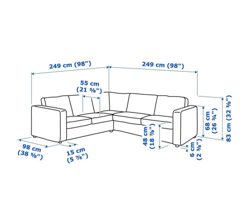 Sofa narożna 4-osobowa, z szerokimi podłokietnikami/Hillared antracyt VIMLE 594.366.89