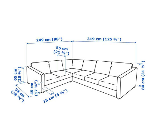 Sofa narożna 5-osobowa, Grann/Bomstad czarny VIMLE 693.067.48