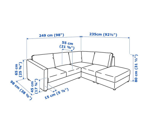 Sofa narożna 4-osobowa, z otwartym końcem/Grann/Bomstad czarny VIMLE 893.067.28