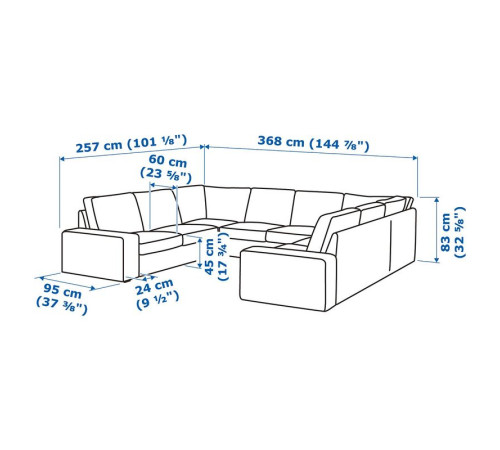 Sofa w kształcie lit U, 7-osobowa, Tibbleby beżowy/szary KIVIK 894.405.76