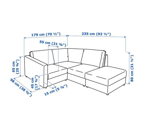 Sofa narożna 3-osobowa, z otwartym końcem/Grann/Bomstad czarny VIMLE 993.067.56