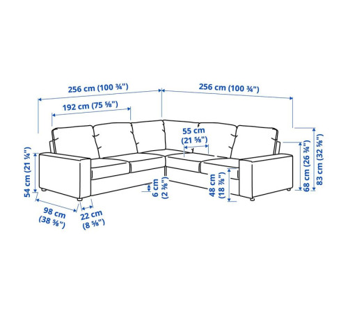 Sofa narożna 4-osobowa, z szerokimi podłokietnikami/Gunnared średnioszary VIMLE 994.017.96