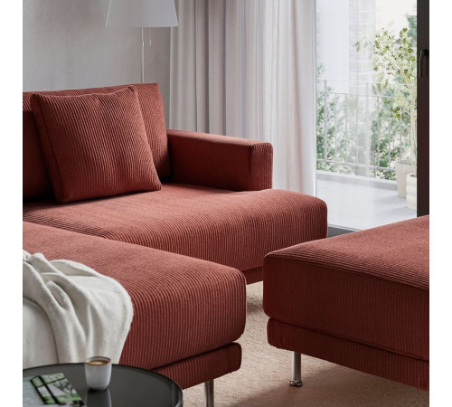 Sofa modułowa, 3-osobowa, z szezlongiem, lewy z podnóżkiem/Samsala brązowoczerwony UPPÅKRA 096.130.76