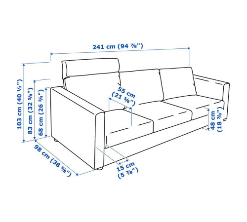 Sofa 3-osobowa, z zagłówkiem/Hillared antracyt VIMLE 194.342.77