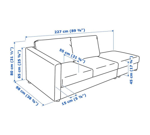 Sofa 3-osobowa, z otwartym końcem/Grann/Bomstad czarny VIMLE 293.066.65