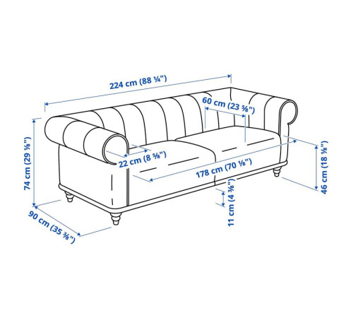 Sofa 3-osobowa, Lejde/szary/zielony brzoza VISKAFORS 294.433.37