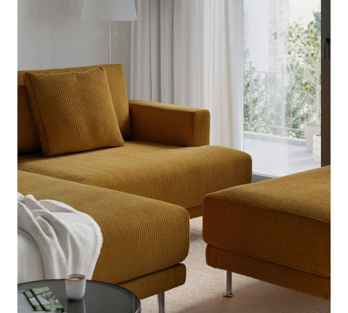 Sofa modułowa, 3-osobowa, z szezlongiem, lewy z podnóżkiem/Samsala żółtobrązowy UPPÅKRA 296.130.75