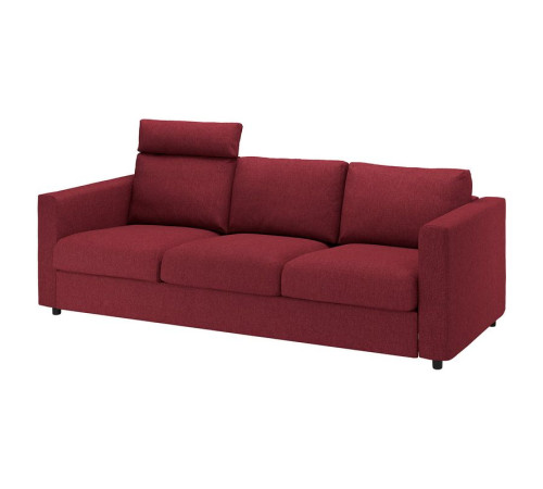 Sofa 3-osobowa, z zagłówkiem/Lejde czerwony/brązowy VIMLE 494.343.94