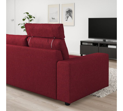 Sofa 3-osobowa, z zagłówkiem/Lejde czerwony/brązowy VIMLE 494.343.94