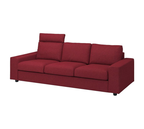 Sofa 3-osobowa, z zagłówkiem z szerokimi podłokietnikami/Lejde czerwony/brązowy VIMLE 594.328.08