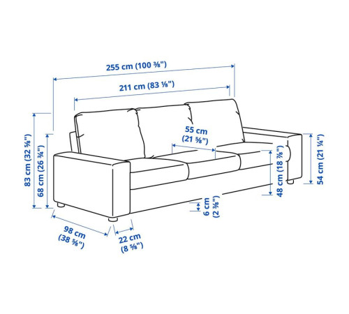 Sofa 3-osobowa, z szerokimi podłokietnikami/Gunnared beżowy VIMLE 694.013.35