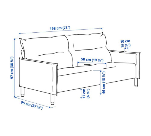 Sofa 3-osobowa, Saxemara czarnoniebieski MANNARP 696.191.60