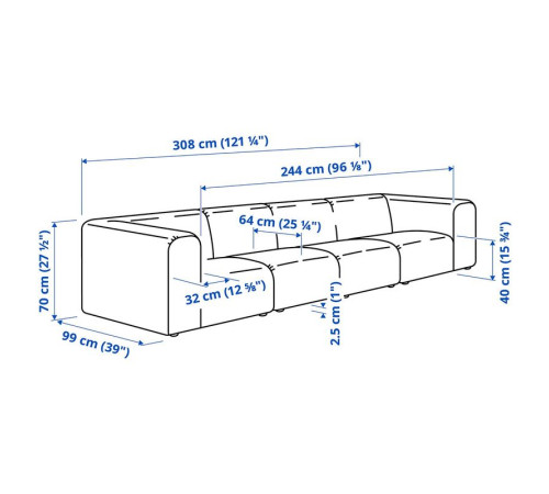 Sofa 4-osobowa, Alhamn ciemnoturkusowy STOCKHOLM 2025 995.743.15