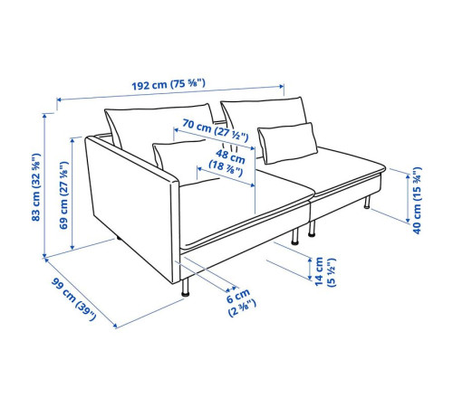 Sofa 3-osobowa, z otwartym końcem/Alhamn ciemny szaroniebieski SÖDERHAMN 996.221.61