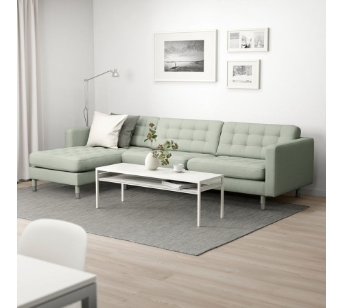 Sofa 4-osobowa, z szezlongiem/Gunnared jasnozielony/metal LANDSKRONA 092.704.55
