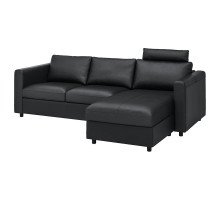 Sofa 3-osobowa, z szezlongiem z zagłówkiem/Grann/Bomstad czarny VIMLE 093.062.61