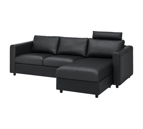 Sofa 3-osobowa, z szezlongiem z zagłówkiem/Grann/Bomstad czarny VIMLE 093.062.61