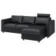Sofa 3-osobowa, z szezlongiem z zagłówkiem/Grann/Bomstad czarny VIMLE 093.062.61