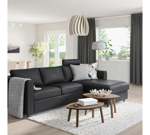Sofa 3-osobowa, z szezlongiem z zagłówkiem/Grann/Bomstad czarny VIMLE 093.062.61
