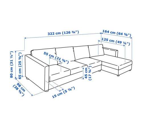 Sofa 4-osobowa, z szezlongiem/Grann/Bomstad czarny VIMLE 093.067.08