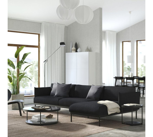 Sofa 4-osobowa z szezlongiem, Gunnared czarny/szary ÄPPLARYD 095.281.77
