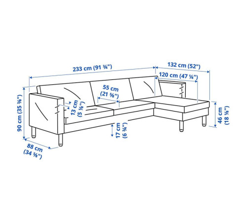 Sofa 3-osobowa z szezlongiem, Fridtuna żółty SALTSJÖBADEN 096.275.54
